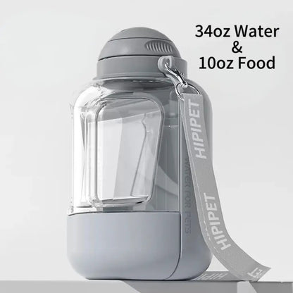 1000Ml Dog Water Bottle with 300Ml Food Container - Portable Leak-Proof Dispenser for Outdoor Pet Travel, Ideal for Walking, Hiking, and Camping - Perfect Gift for Dog Lovers