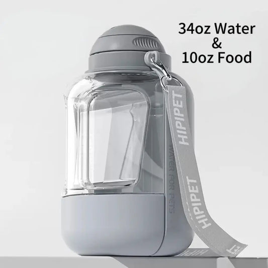 1000Ml Dog Water Bottle with 300Ml Food Container - Portable Leak-Proof Dispenser for Outdoor Pet Travel, Ideal for Walking, Hiking, and Camping - Perfect Gift for Dog Lovers