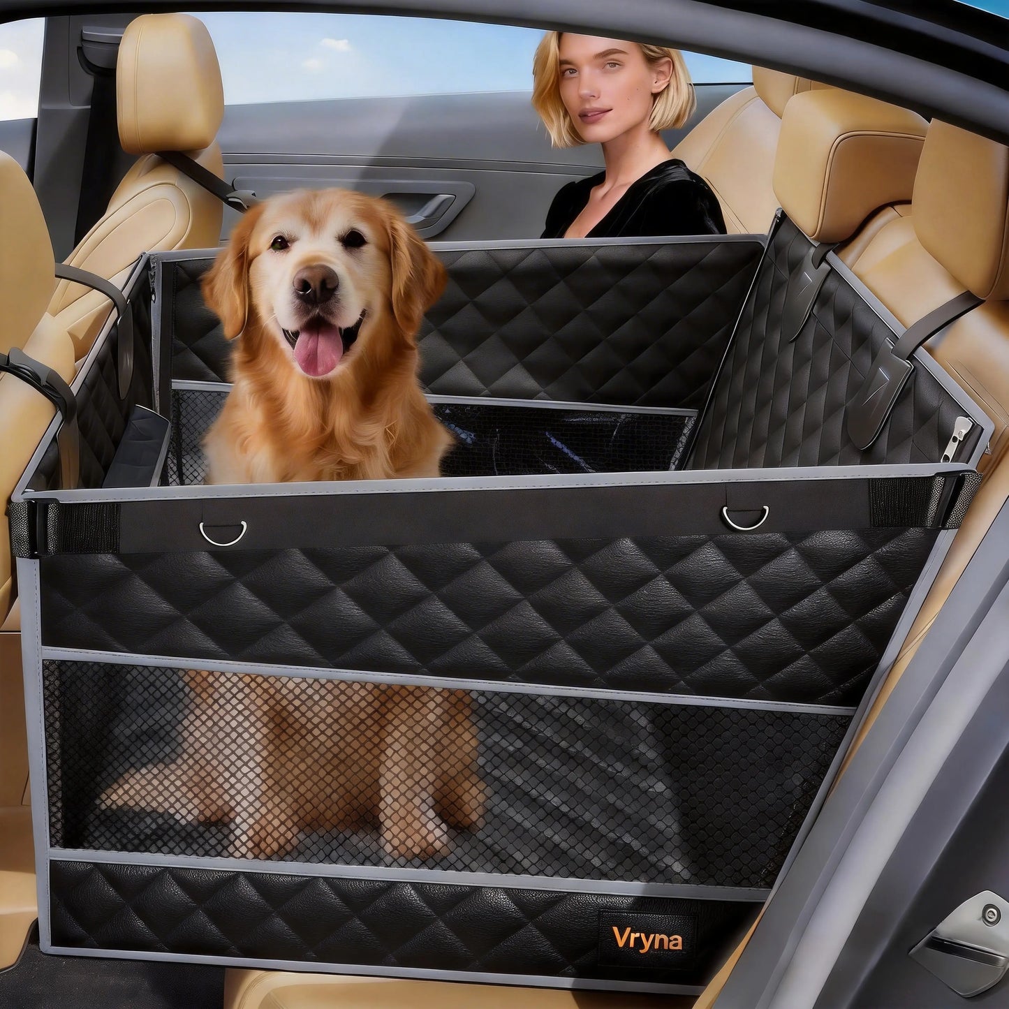 Large & Medium Dog Car Basket, Rear Seat Extended Hammock Style. Hard-Floor Vehicle Compatible, Heavy-Duty Waterproof Dog Basket with 2 Mesh Windows, Storage Bag and Flip Straps, Suitable for Cars, Trucks and Suvs.
