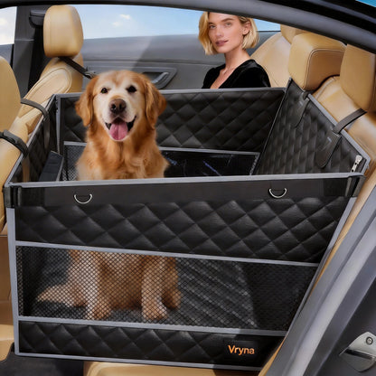 Large & Medium Dog Car Basket, Rear Seat Extended Hammock Style. Hard-Floor Vehicle Compatible, Heavy-Duty Waterproof Dog Basket with 2 Mesh Windows, Storage Bag and Flip Straps, Suitable for Cars, Trucks and Suvs.
