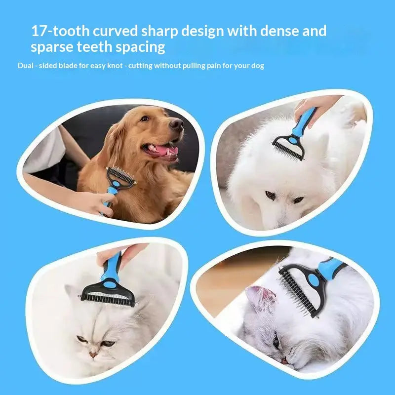 Pain-Free Dematting Undercoat Rake for Pets - Double-Sided Shedding Brush and Tangle Remover Tool for Dogs and Cats, Reduces Loose Hair and Mats Effortlessly