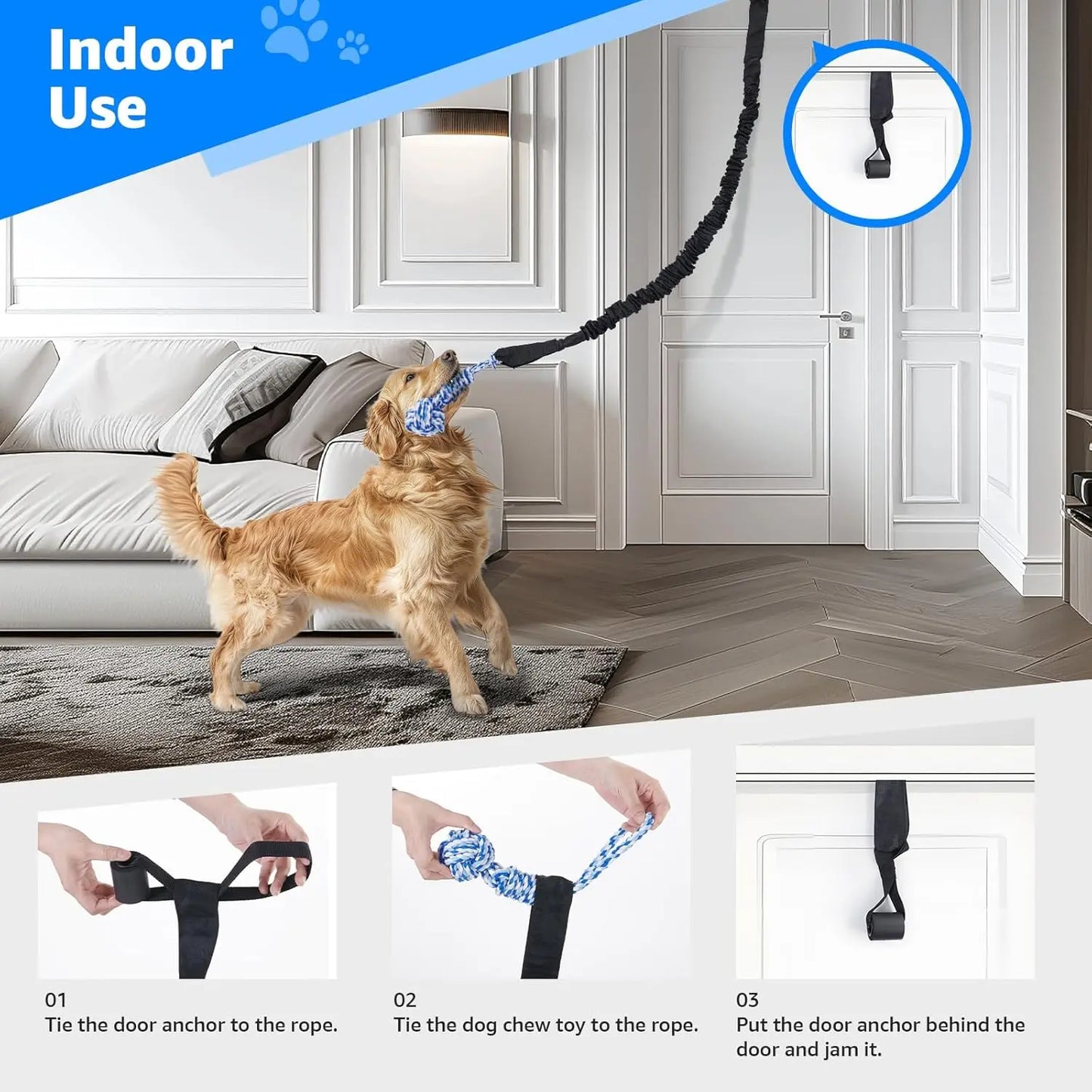 Spring Pole Rope Toys for Medium to Large Dogs - Interactive Tug of War Bungee Exercise Ropes for Indoor and Outdoor Use (Door Style)