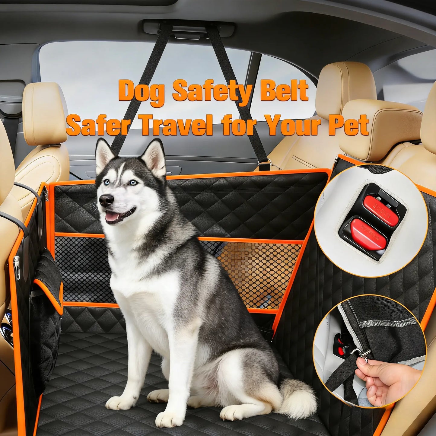 Large & Medium Dog Car Basket, Rear Seat Extended Hammock Style. Hard-Floor Vehicle Compatible, Heavy-Duty Waterproof Dog Basket with 2 Mesh Windows, Storage Bag and Flip Straps, Suitable for Cars, Trucks and Suvs.