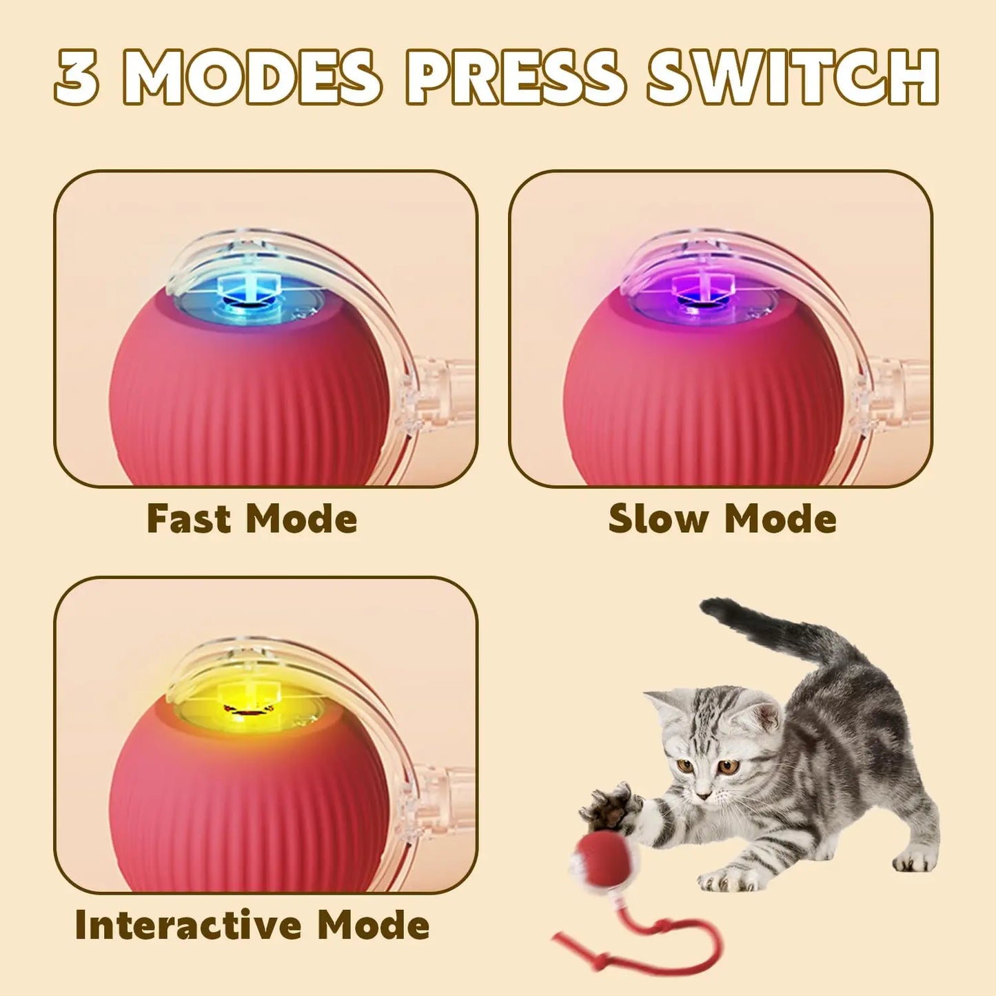 Interactive Pet Toy Ball for Indoor Cats and Dogs - Smart Rolling Ball for Engaging Play (Red)