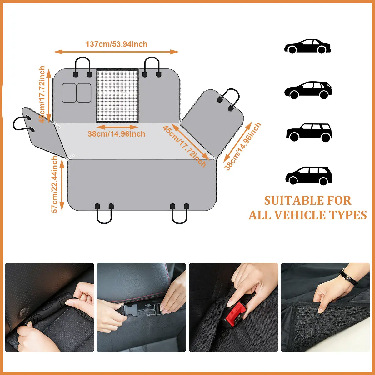 Waterproof Heavy-Duty Dog Car Seat Cover Hammock - Scratch-Proof, Non-Slip Back Seat Protector for Cars, Trucks, and SUVs