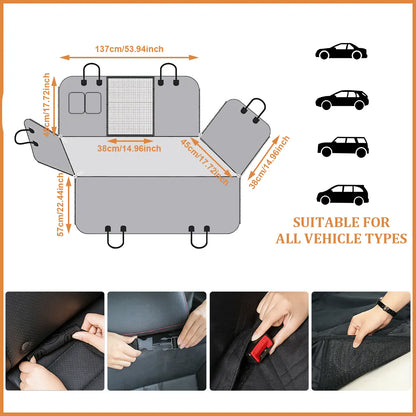Waterproof Heavy-Duty Dog Car Seat Cover Hammock - Scratch-Proof, Non-Slip Back Seat Protector for Cars, Trucks, and SUVs