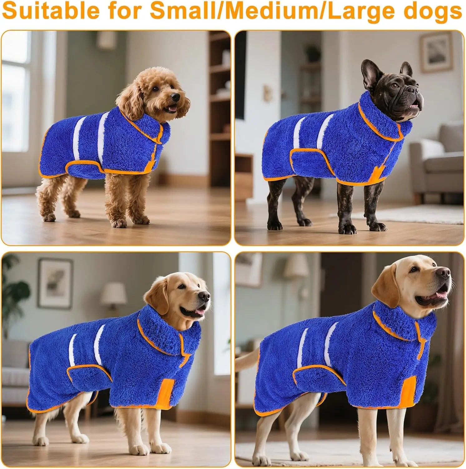 Bienbee Dog Bathrobe, Quick-Drying Super Absorbent Dog Robes for Bath, Pet Dressing Gown with Adjustable Velcro Strap, Warm Dog Clothing