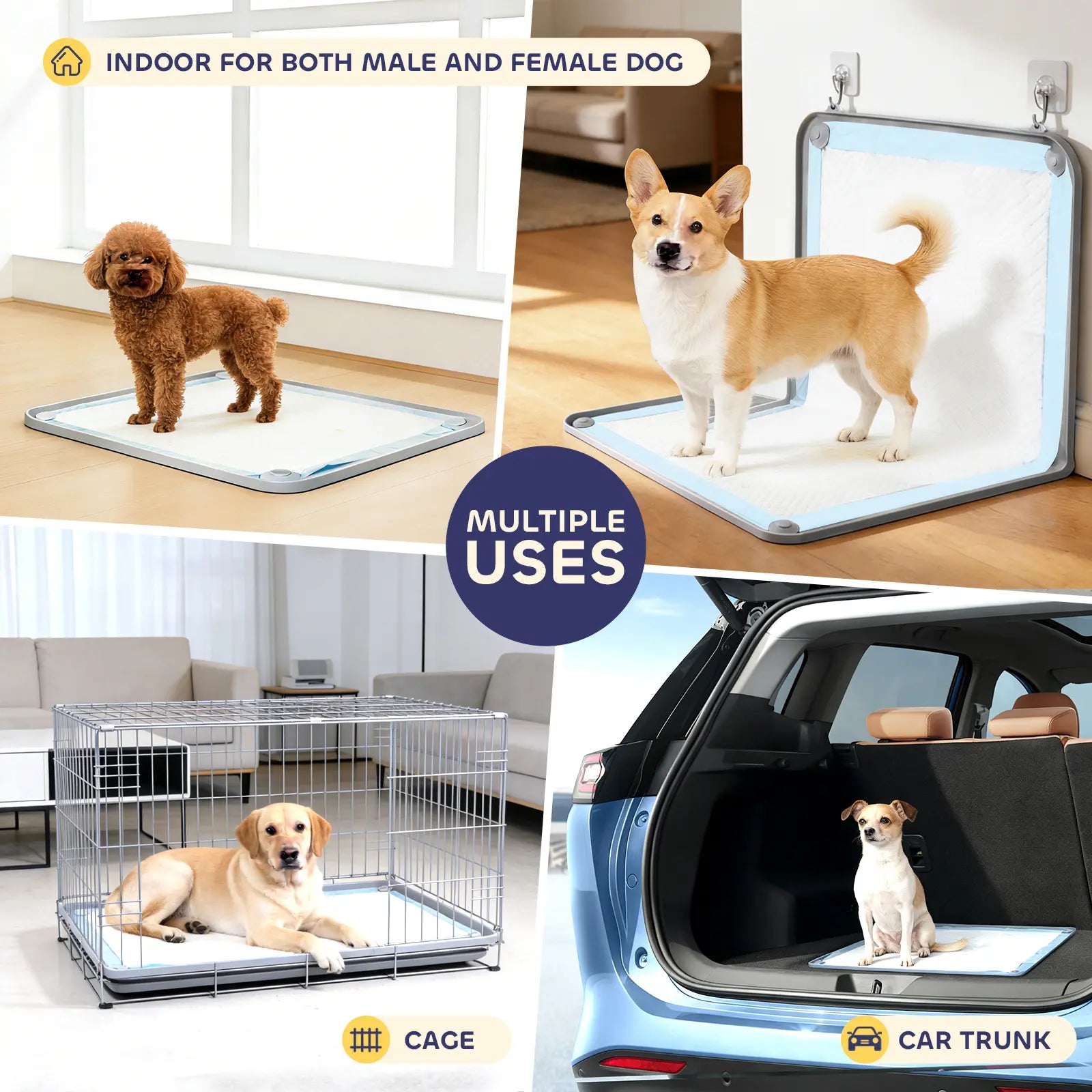 Leak-Proof Non-Slip Silicone Dog Pee Pad Holder for 24" x 24" Training Pads - Portable and Easy to Clean with Fixed Buttons