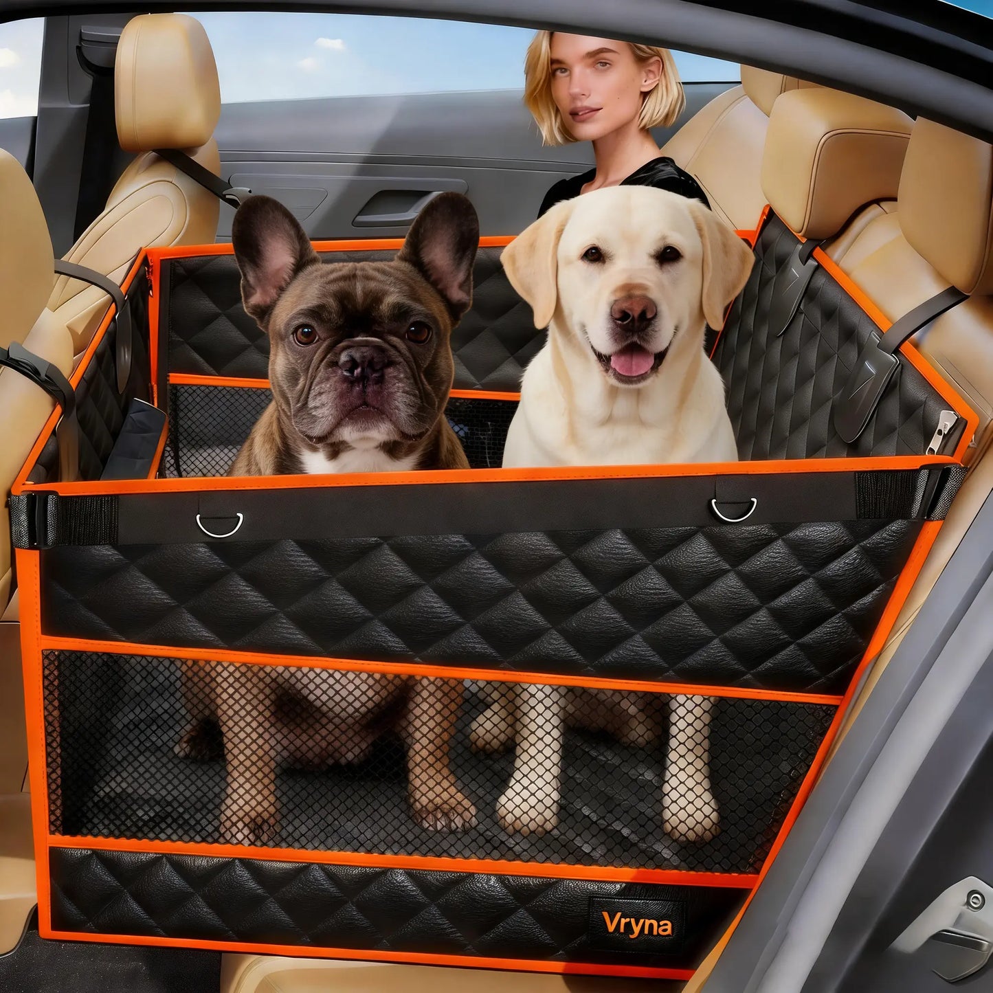 Large & Medium Dog Car Basket, Rear Seat Extended Hammock Style. Hard-Floor Vehicle Compatible, Heavy-Duty Waterproof Dog Basket with 2 Mesh Windows, Storage Bag and Flip Straps, Suitable for Cars, Trucks and Suvs.