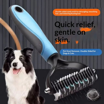 Pain-Free Dematting Undercoat Rake for Pets - Double-Sided Shedding Brush and Tangle Remover Tool for Dogs and Cats, Reduces Loose Hair and Mats Effortlessly