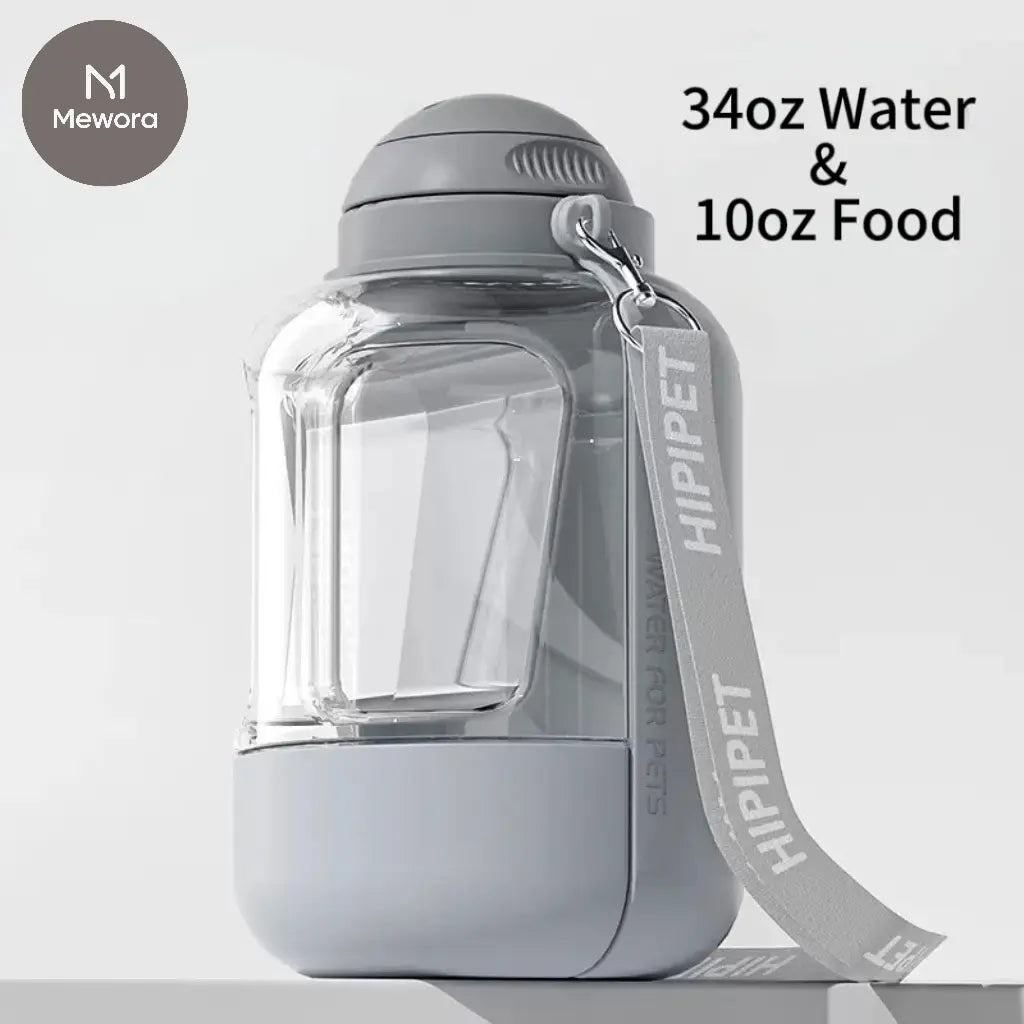 1000Ml Dog Water Bottle with 300Ml Food Container - Portable Leak-Proof Dispenser for Outdoor Pet Travel, Ideal for Walking, Hiking, and Camping - Perfect Gift for Dog Lovers
