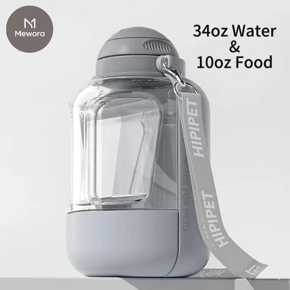 1000Ml Dog Water Bottle with 300Ml Food Container - Portable Leak-Proof Dispenser for Outdoor Pet Travel, Ideal for Walking, Hiking, and Camping - Perfect Gift for Dog Lovers