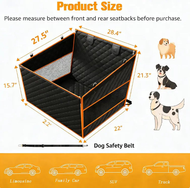 Large & Medium Dog Car Basket, Rear Seat Extended Hammock Style. Hard-Floor Vehicle Compatible, Heavy-Duty Waterproof Dog Basket with 2 Mesh Windows, Storage Bag and Flip Straps, Suitable for Cars, Trucks and Suvs.