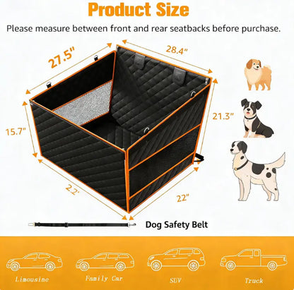 Large & Medium Dog Car Basket, Rear Seat Extended Hammock Style. Hard-Floor Vehicle Compatible, Heavy-Duty Waterproof Dog Basket with 2 Mesh Windows, Storage Bag and Flip Straps, Suitable for Cars, Trucks and Suvs.